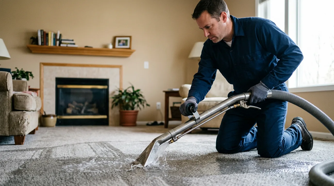Water damage restoration technician working near Rhome, TX